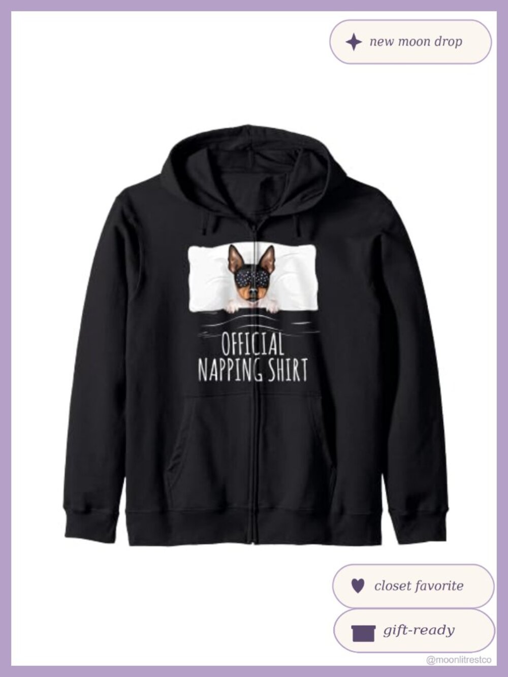 Toy Fox Terrier Zip Hoodie Classic Fit Long Sleeve Napping